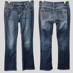 Wrangler Western Bootcut Jeans Sz 10x34 Studded High Rise Blue Wash Casual Denim